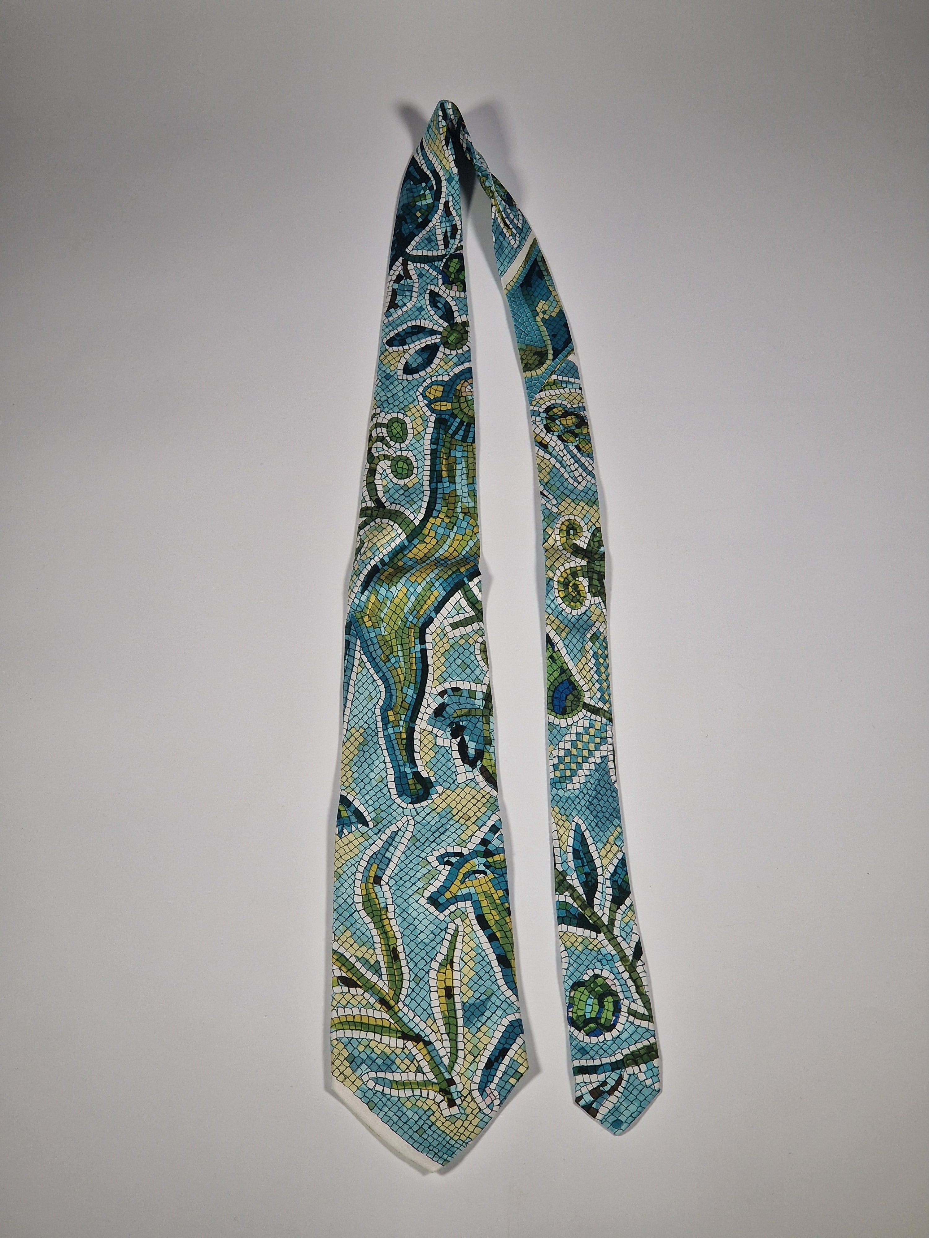 Hermès vintage silk blue mosaic scarf pattern tie no code