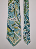 Hermès vintage silk blue mosaic scarf pattern tie no code