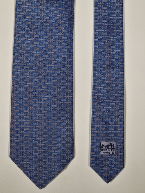000000 Hermès jaquard silk tie blue H pattern no code