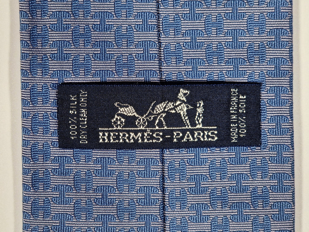 Hermès jaquard silk tie blue H pattern no code