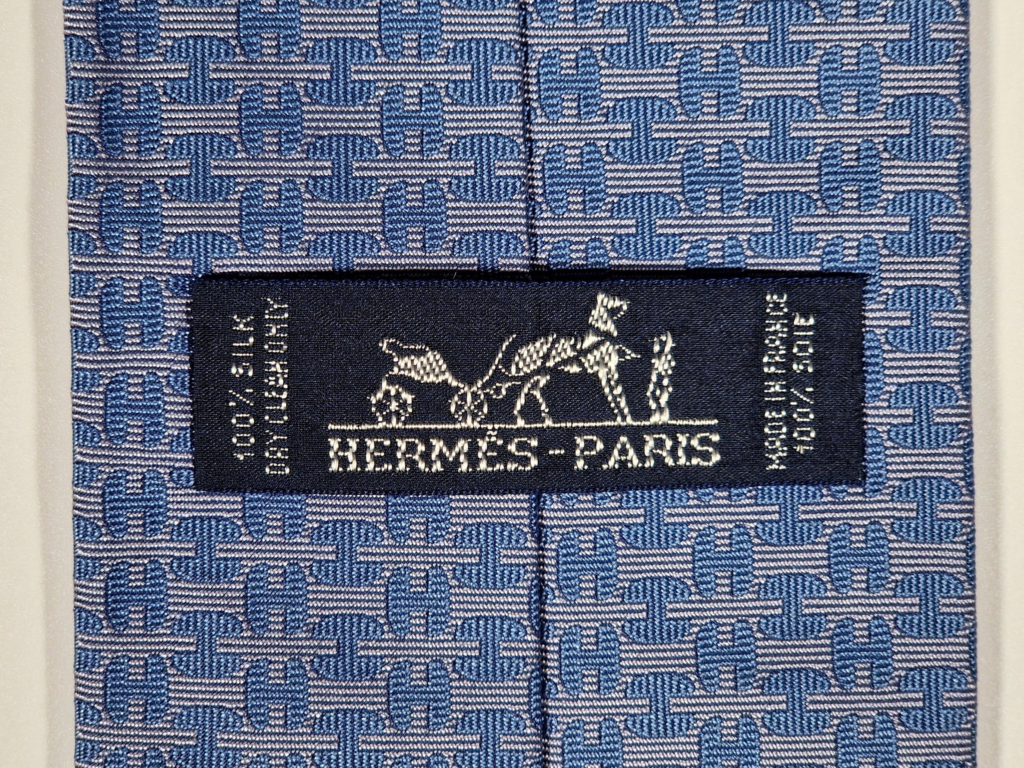 Hermès jaquard silk tie blue H pattern no code