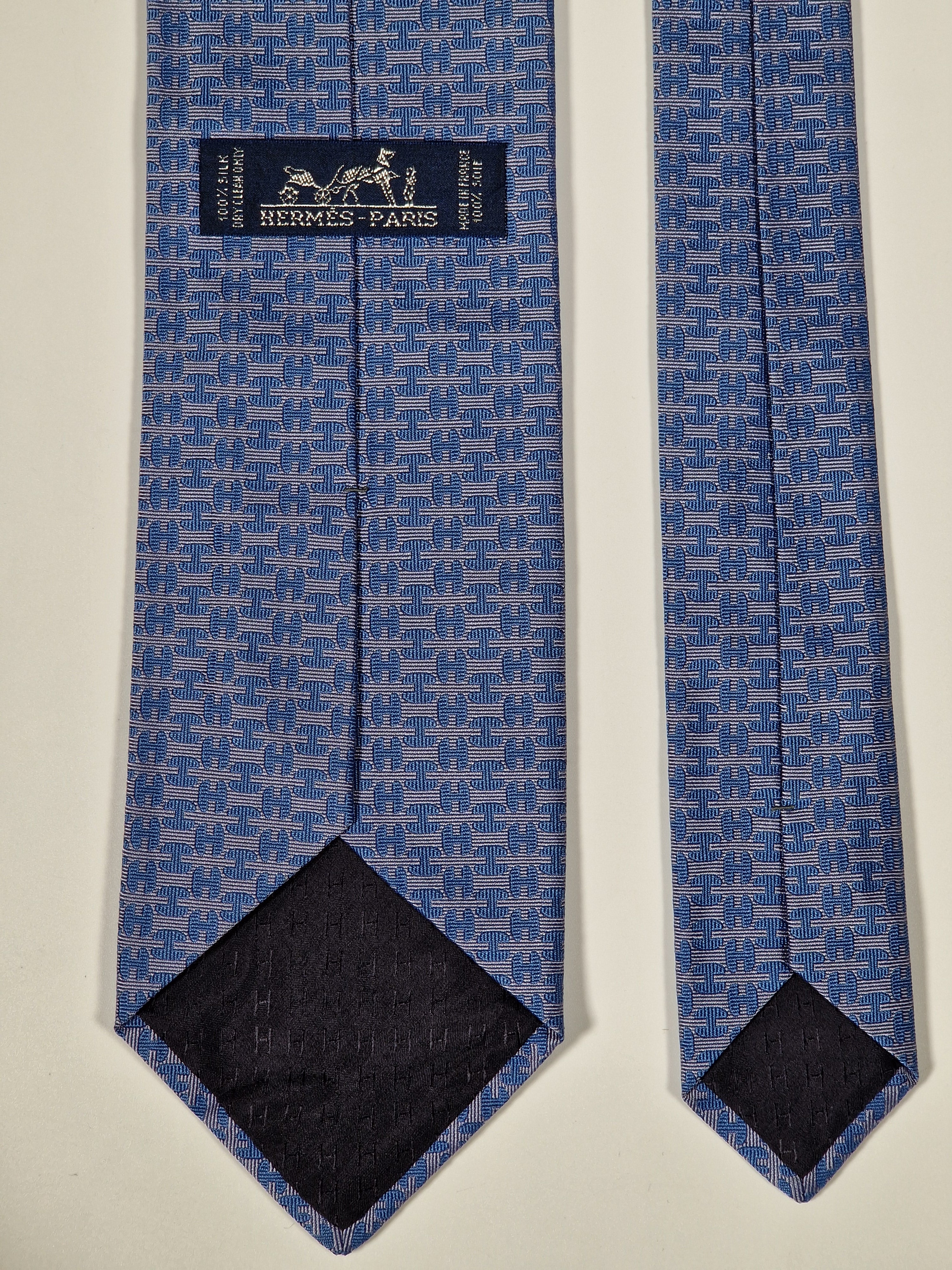 Hermès jaquard silk tie blue H pattern no code