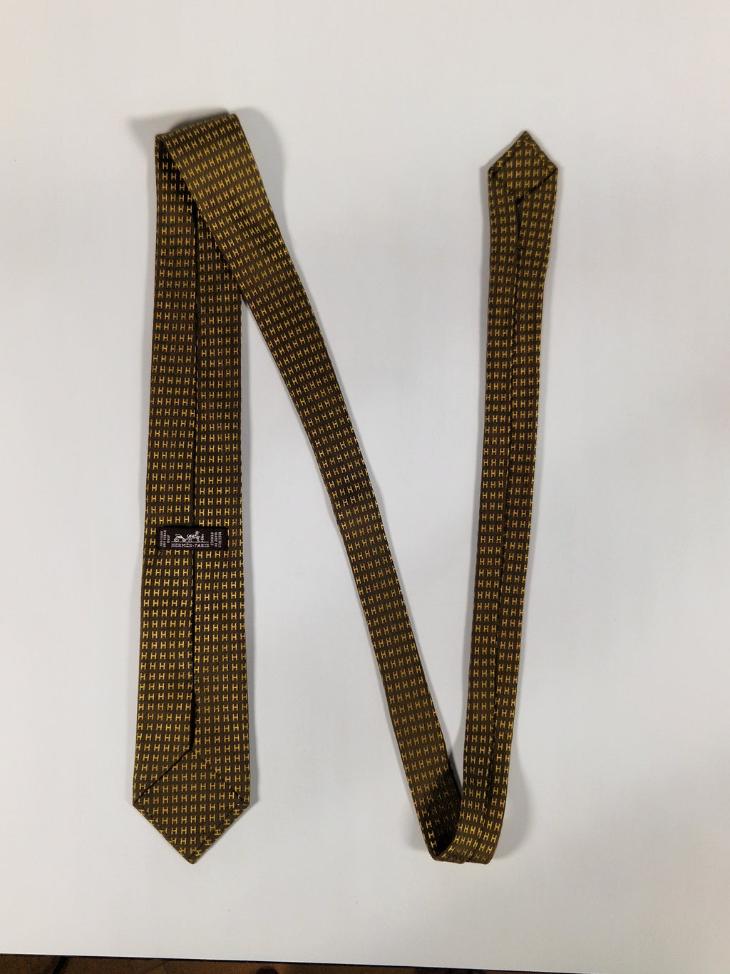 Hermés silk tie Brown Yellow metallic Facconee H