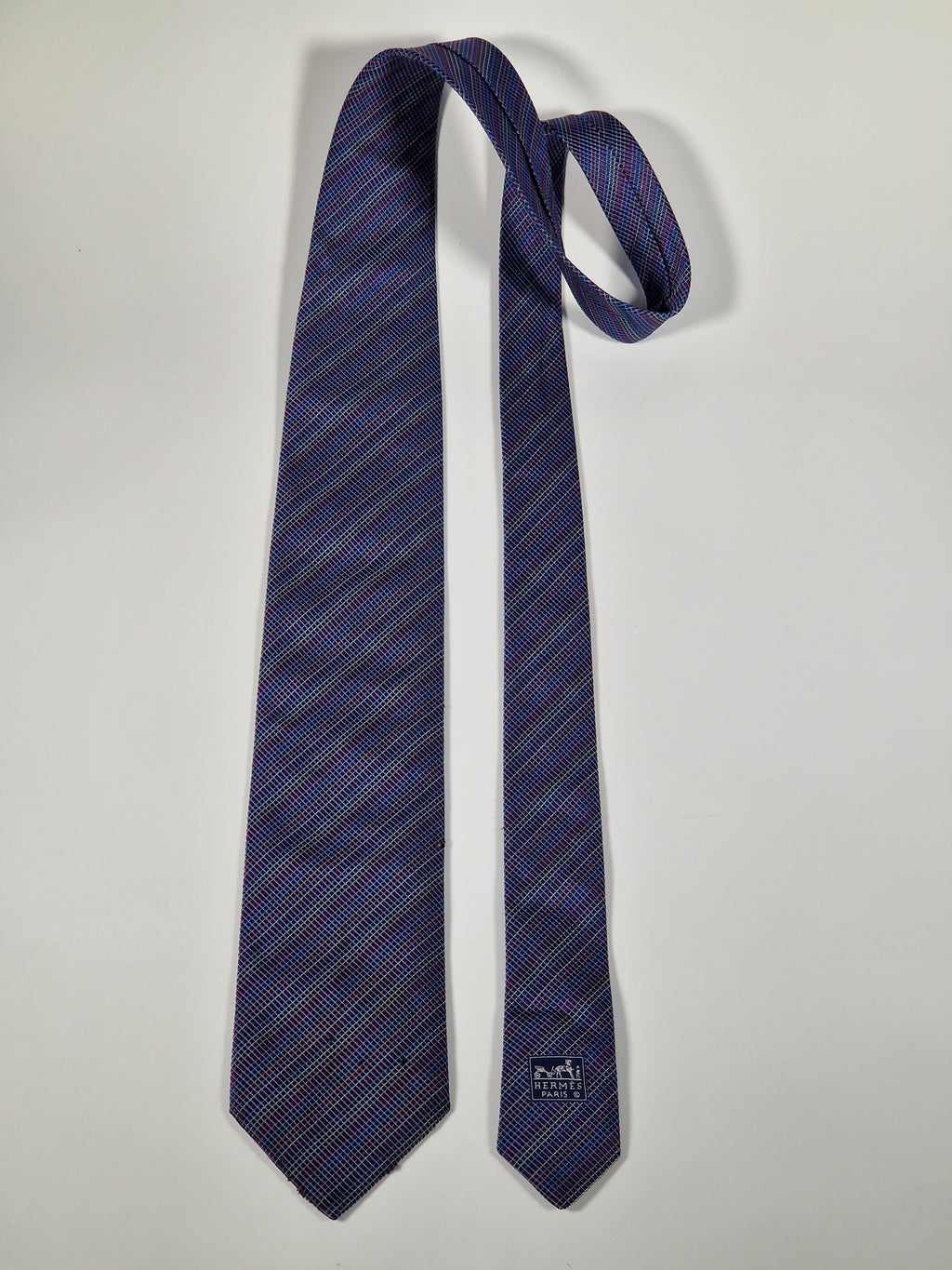 Hermés silk tie blue multicolor micro chekerd Jaquard No Cod