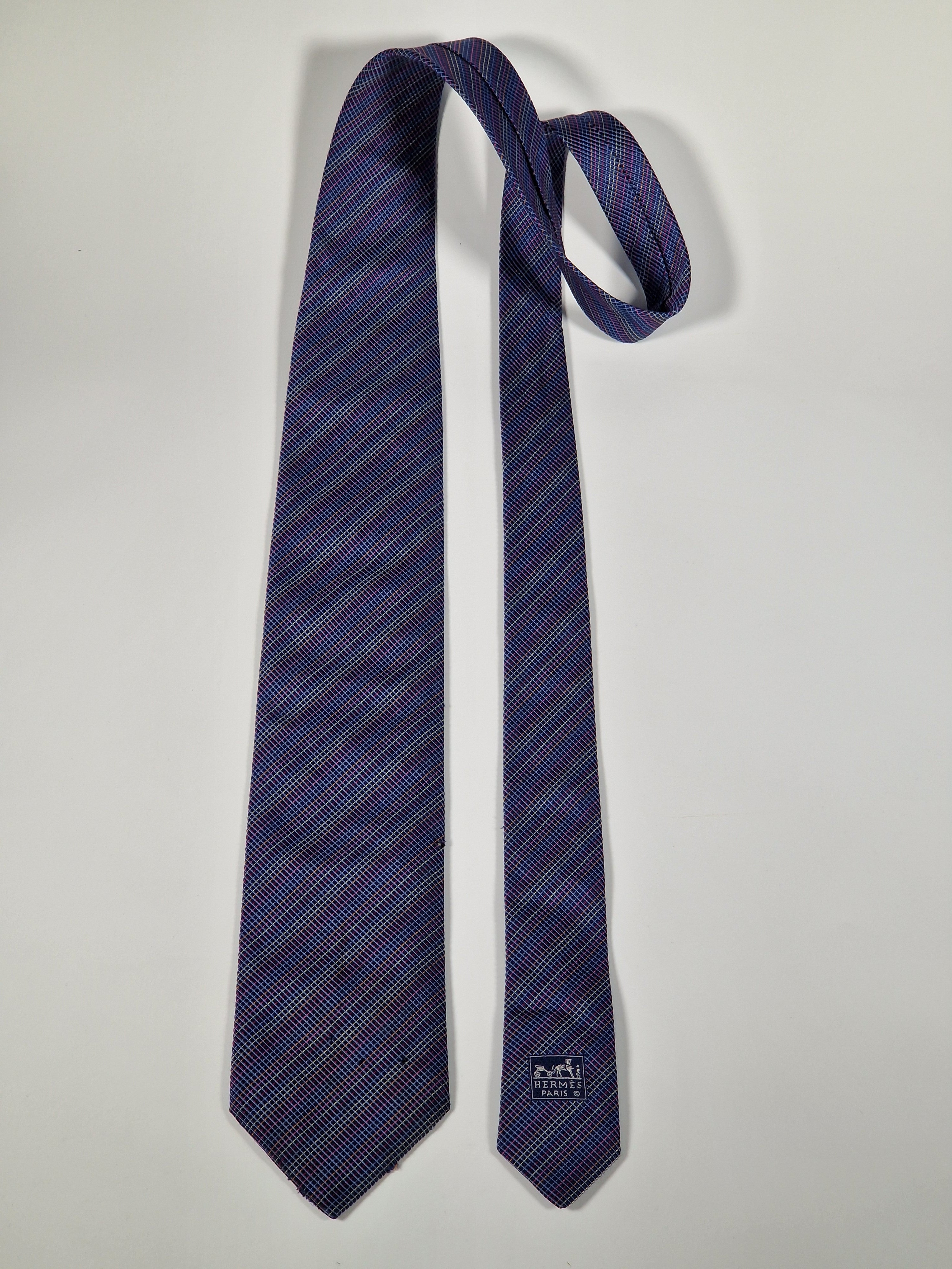 Hermés silk tie blue multicolor micro chekerd Jaquard No Cod