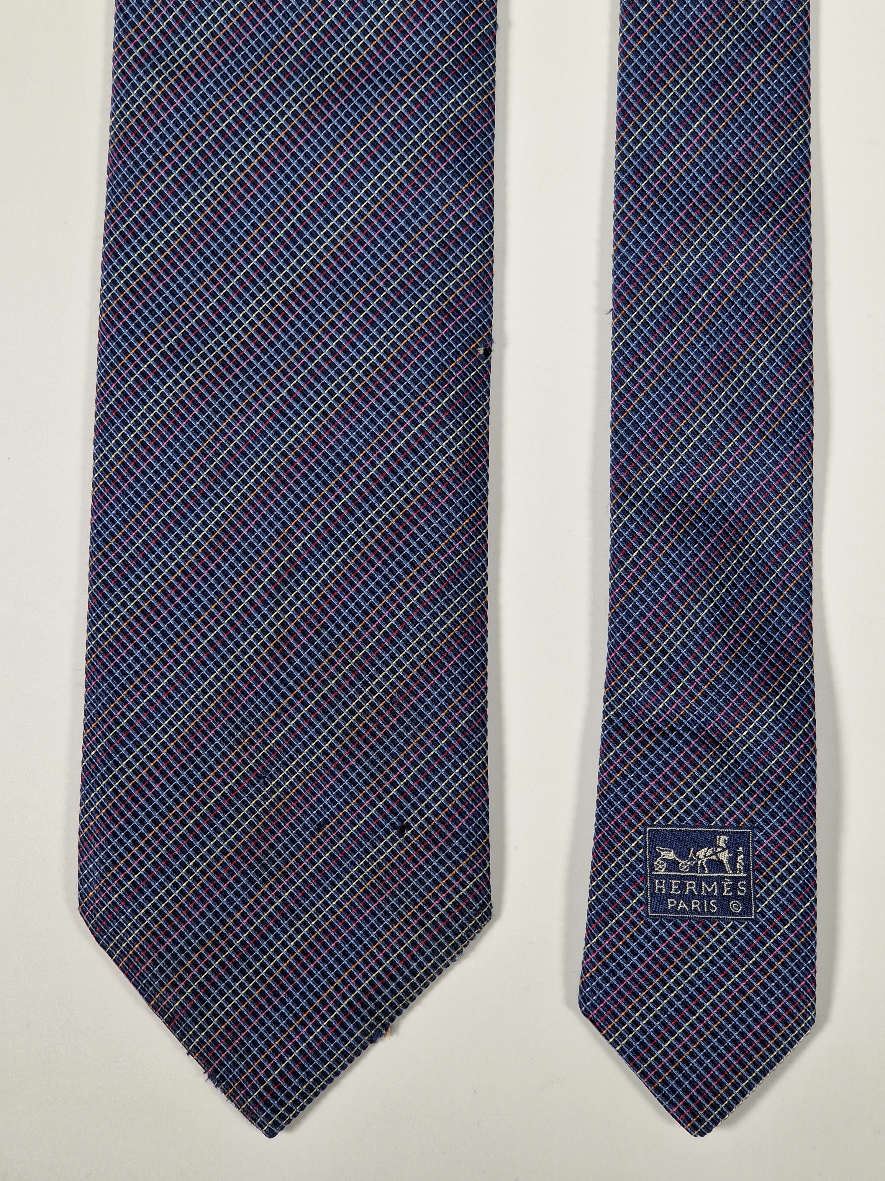 Hermés silk tie blue multicolor micro chekerd Jaquard No Cod