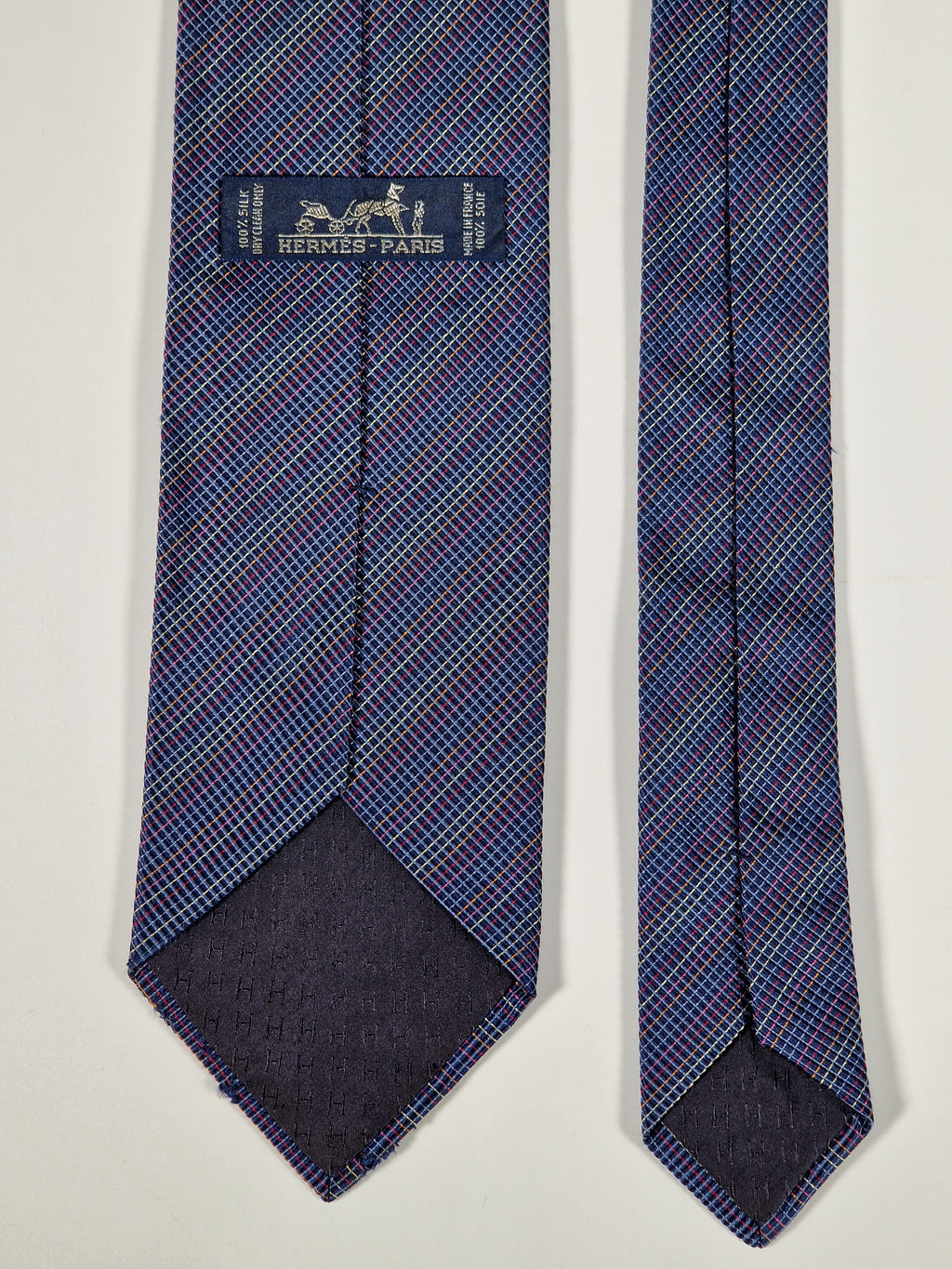 Hermés silk tie blue multicolor micro chekerd Jaquard No Cod