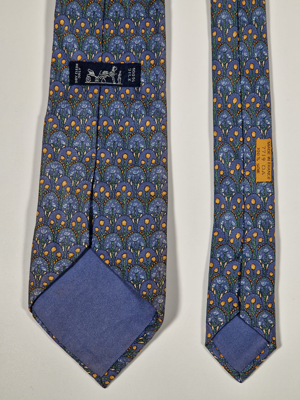 007719 Hermès tie blue flower pattern 7719 OA