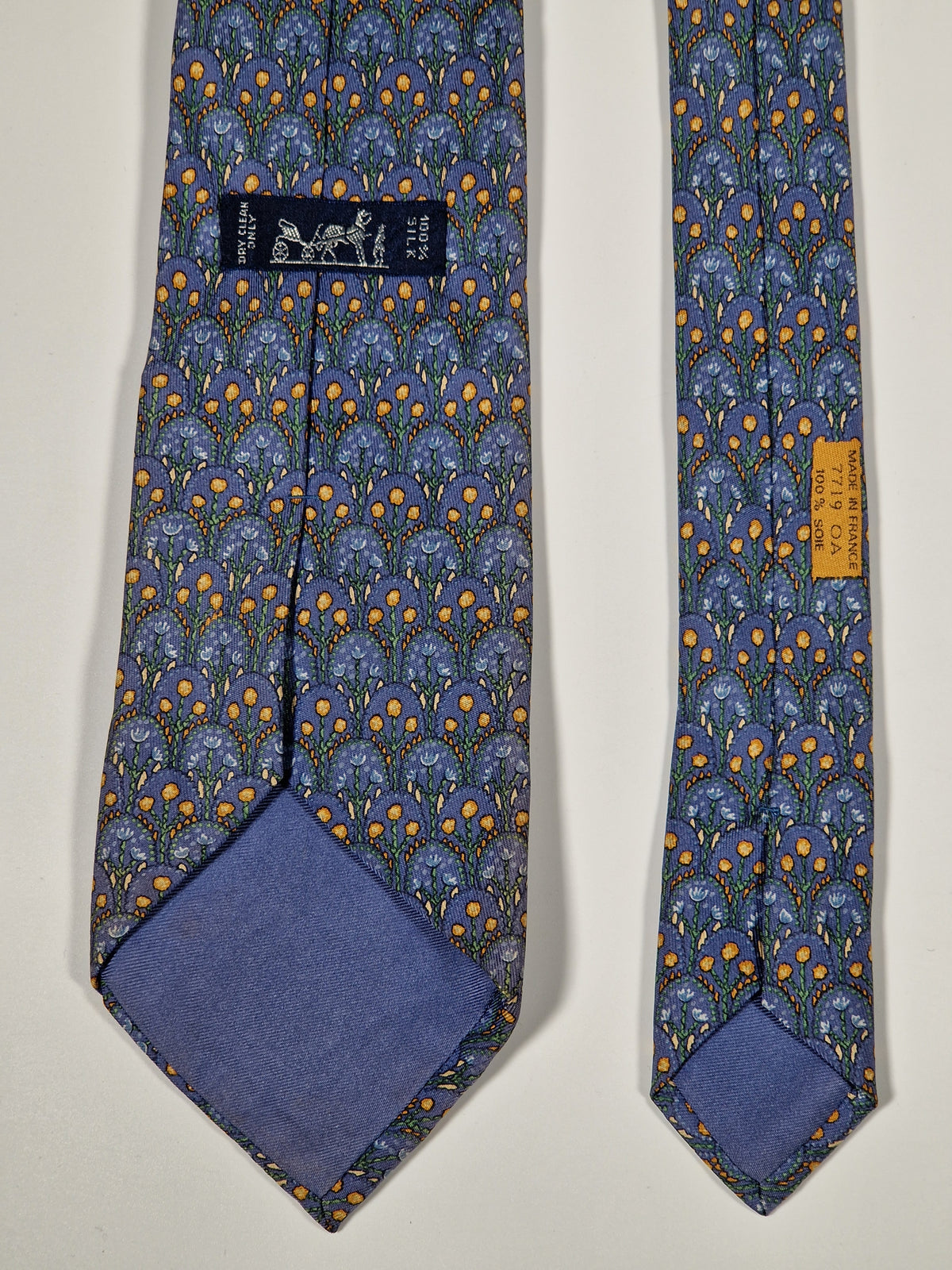 007719 Hermès tie blue flower pattern 7719 OA