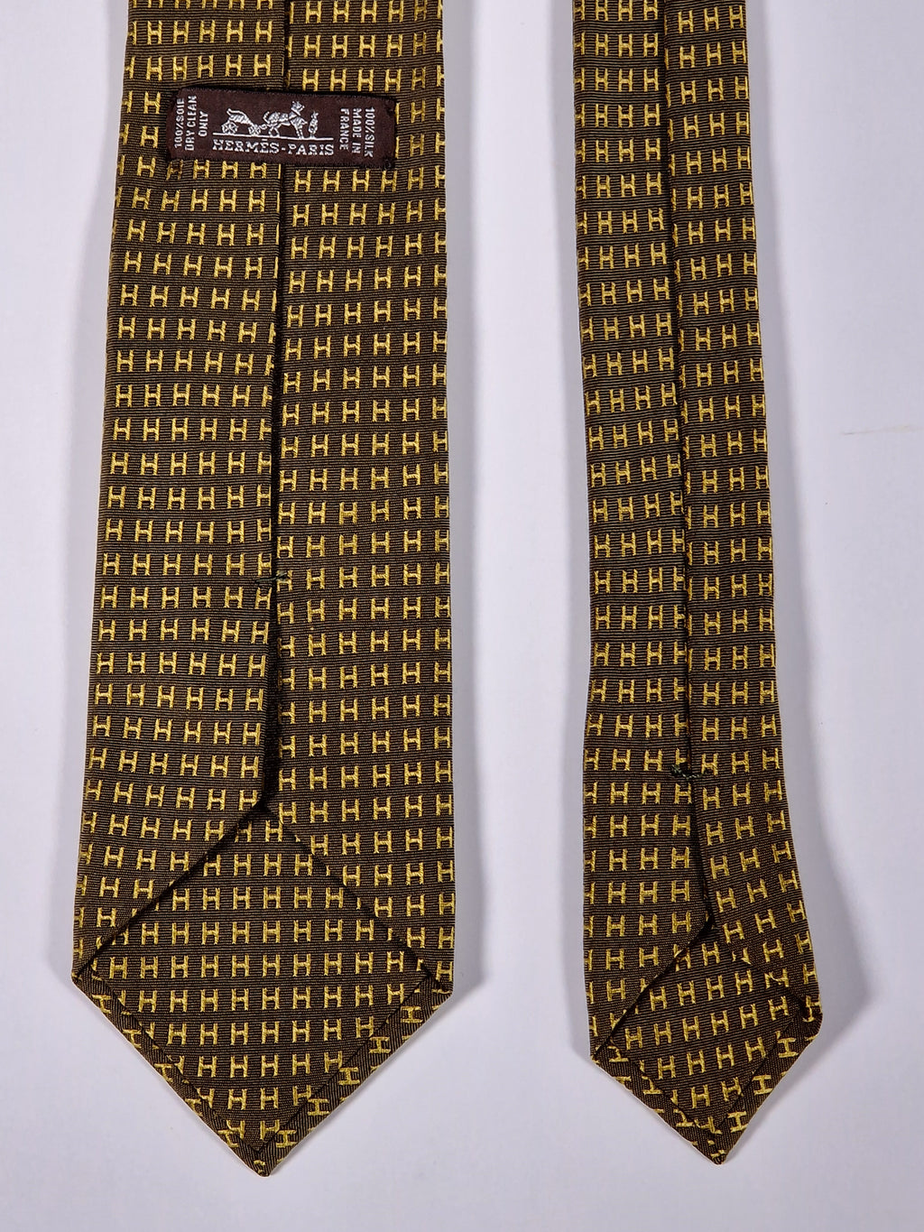 Hermés silk tie Brown Yellow metallic Facconee H