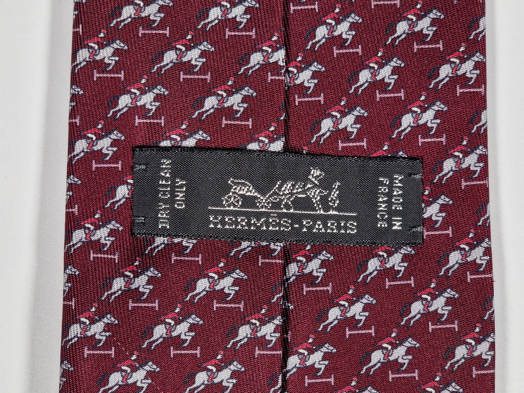 Hermés silk tie maroon equestrian pattern 605995 TA with box